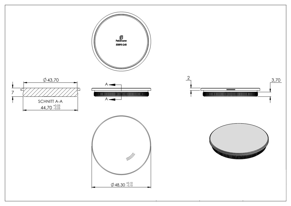 Stopfen, für Rohr 48,3 x 2,0mm, V2A