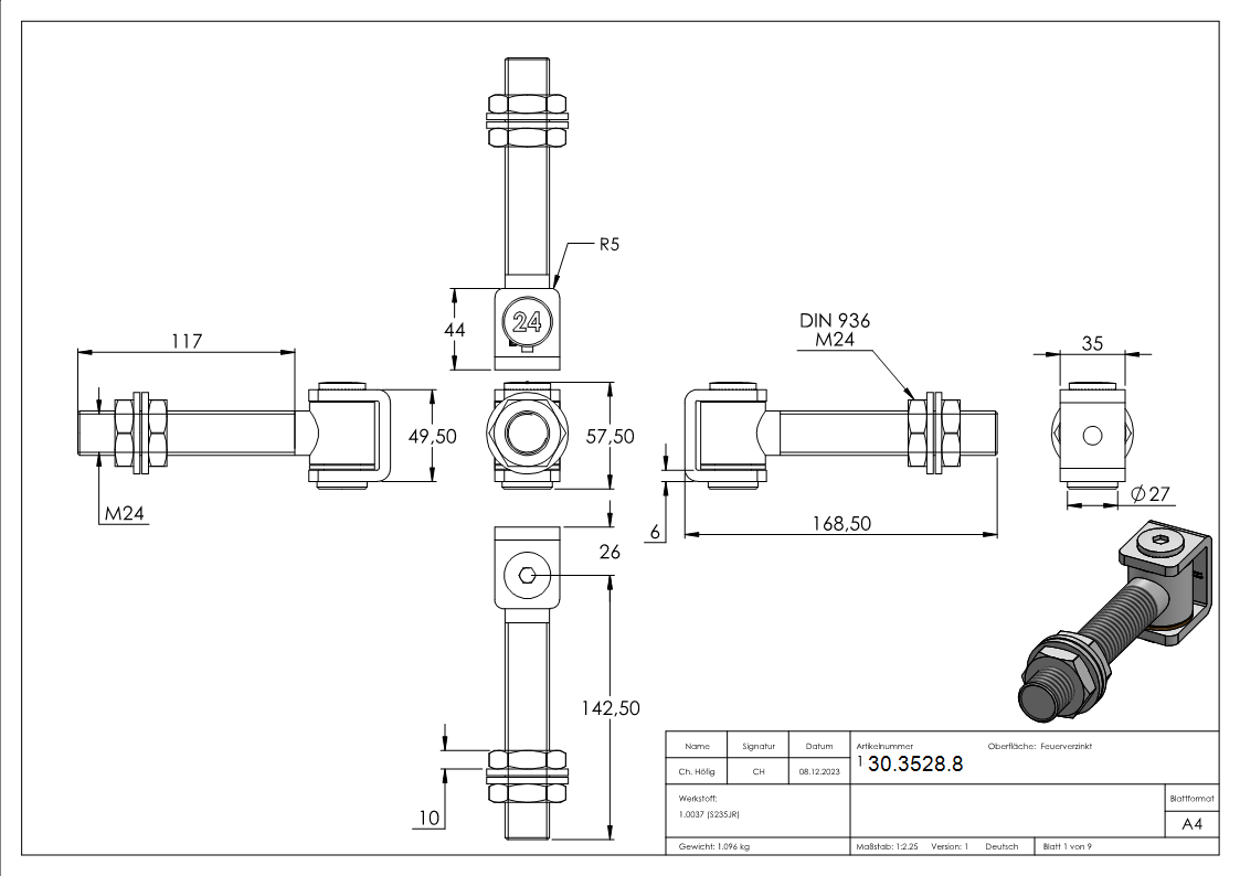 Torband M24 | verstellbar | Stahl (Roh) S235JR