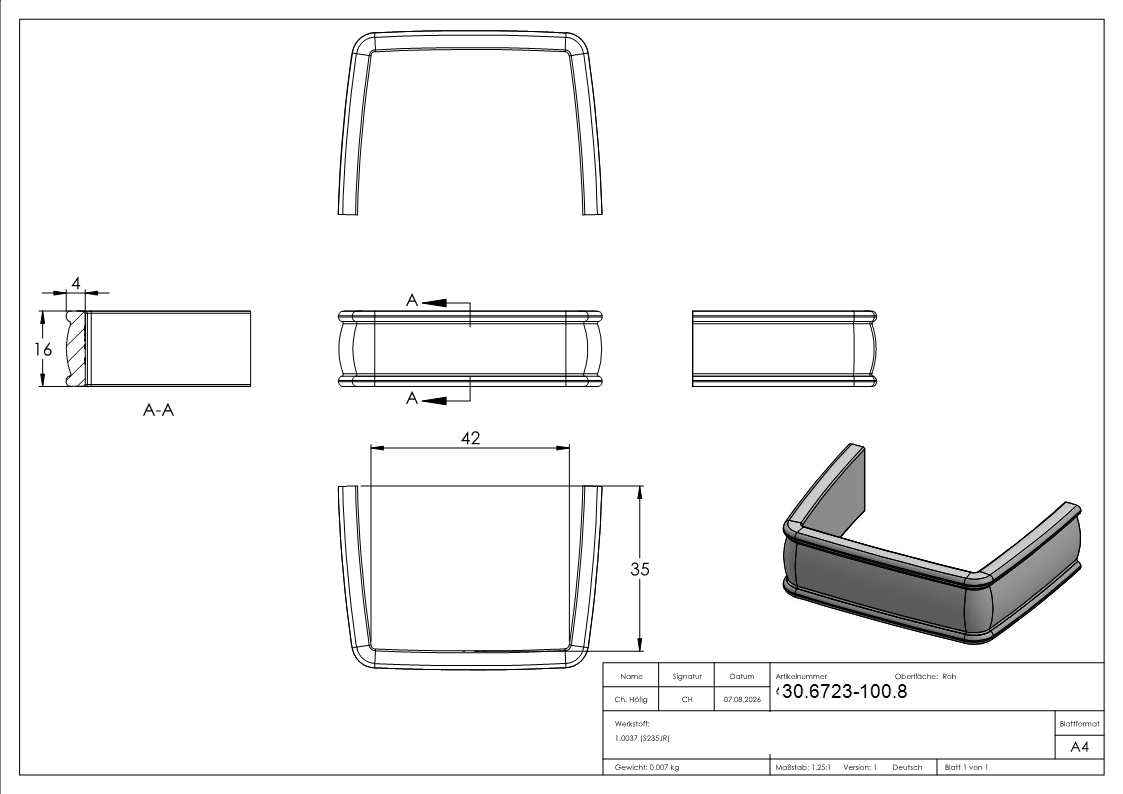 Bund - 100 Stueck - Material- 16x4 mm - Innenmass- 42x35 mm - Stahl -Roh- S235JR-30-6723-100.8
