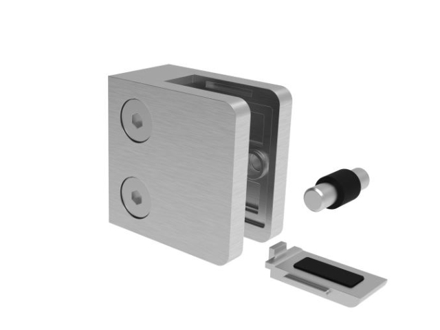 Glasklemme Edelstahl AISI 304 geschliffen fuer Flachpfosten- Glas-Blechfuellung-18-2100S-A.4