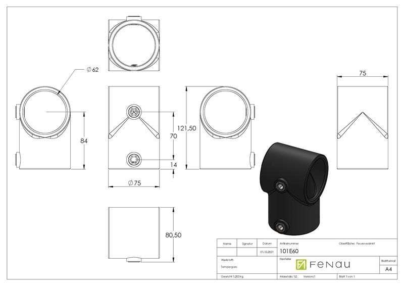 Rohrverbinder - T-Stueck kurz - 101E60 - 60-3 mm - 2- - Feuerverzinkt u. Elektrogalvanisiert-101E60