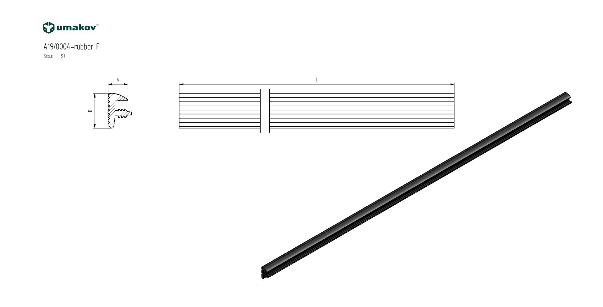 Glasdichtung EPDM fuer Glas 12-21-52 mm- L 6000 mm- Schwarz- A 6-5 mm B 9-5 mm-89-11A190004FB060-A.4
