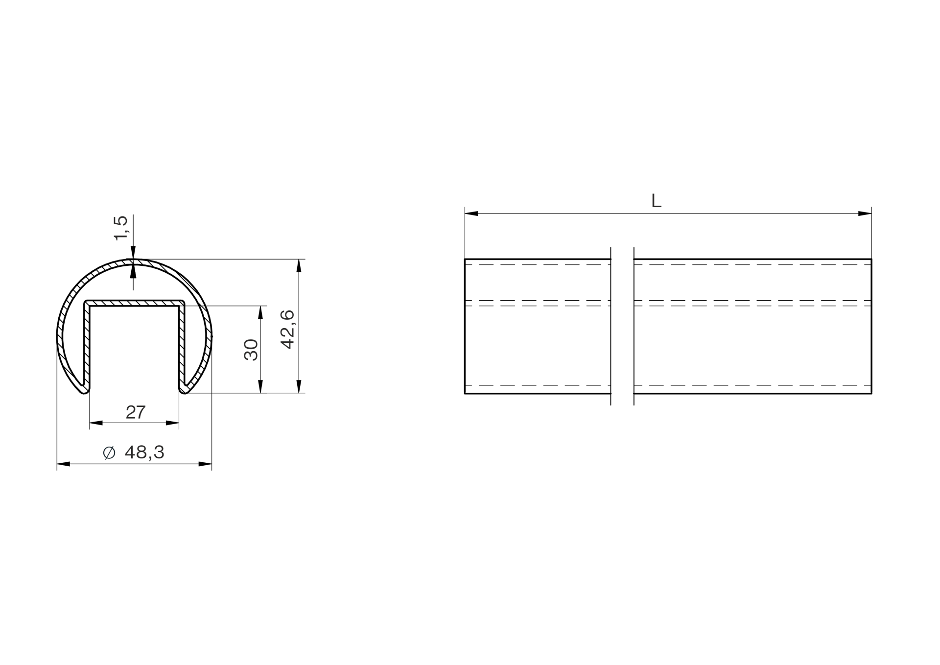Nutrohr Edelstahl V2A Ø 48-3 x 1-5 mm geschliffen L=5000 mm fuer Glas-89-11A6920048-A.4