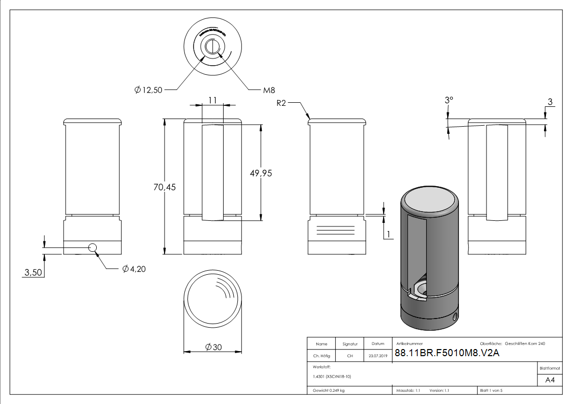 BRENK-fix® Grundhalter für Flachstäbe 50 x 10mm, V2A