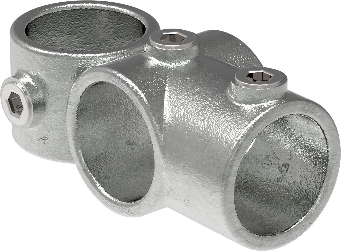 Rohrverbinder Kreuz-T-Stueck kombiniert Ø 26-9 – 60-3 mm - Temperguss verzinkt - 165-165