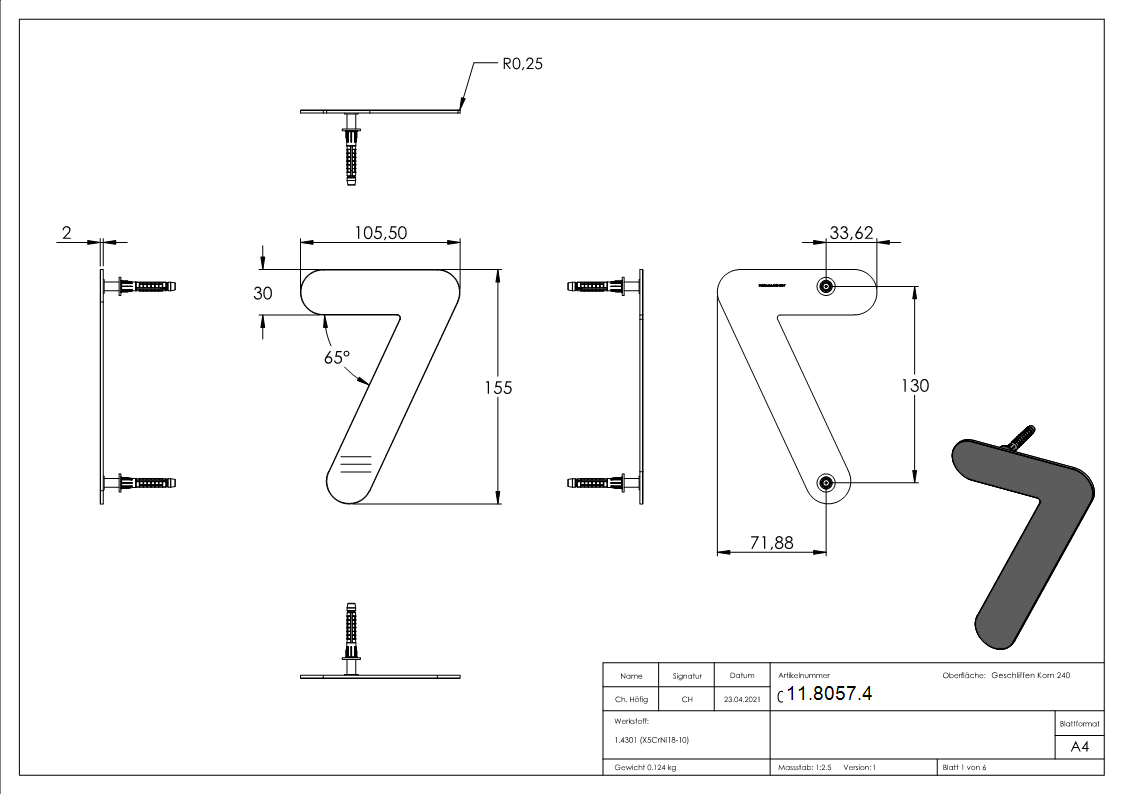 Hausnummer 7 | klein | Maße: 110 mm x 150 mm | V2A