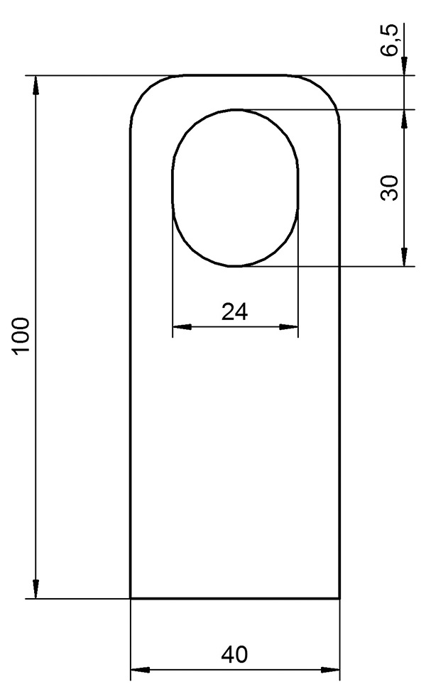 Anschweißlasche | Maße: 100x40x8 mm | Langloch: 30x24 mm | Stahl (roh) S235JR