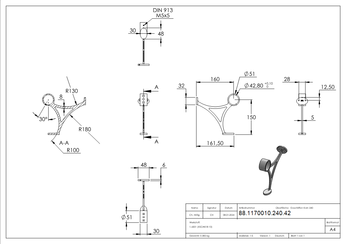 Fusslaufstuetze- fuer Rohr 42-4mm- V2A-88-1170010-240.42