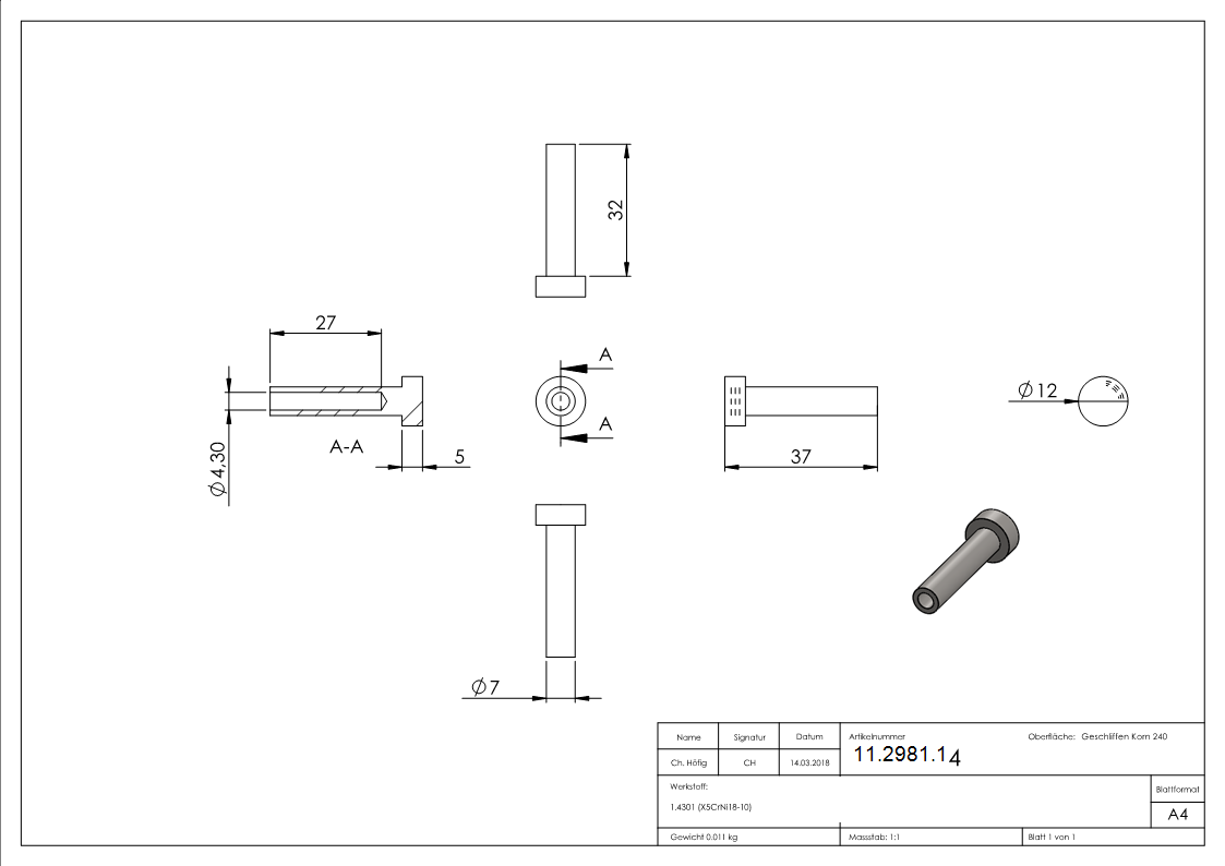 Linsenkopfterminal zum Selbstverpressen | für Seil Ø 4 mm | V2A