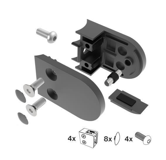 Glashalter V2A fuer Rohr Ø 42-4 mm Schwarz RAL 9004 4er Set-89.ABLACK250P042SET4