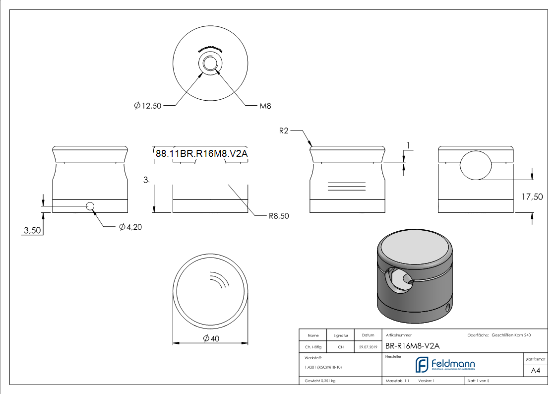 BRENK-fix® Grundhalter fuer Staebe Ø 16mm- V2A-88-11BR-R16M8.V2A