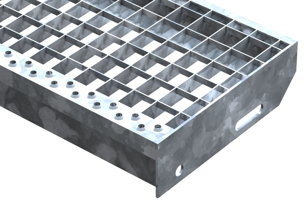 Gitterroststufe Treppenstufe | Maße: 600x240 mm 30/30 mm | S235JR (St37-2), im Vollbad feuerverzinkt