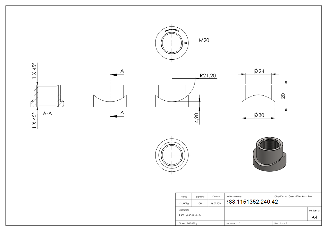 Einschweißmuffe für Torband M20 / 42,4mm