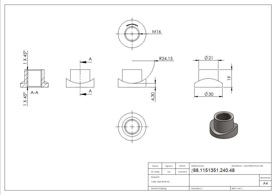 Einschweißmuffe für Torband M16 / 48,3mm