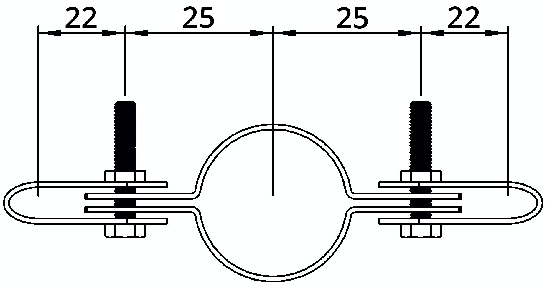Rohrverbinder | Gitterhalter doppelt | 171A27 | 26,9 mm | 3/4" | Temperguss u. Elektrogalvanisiert