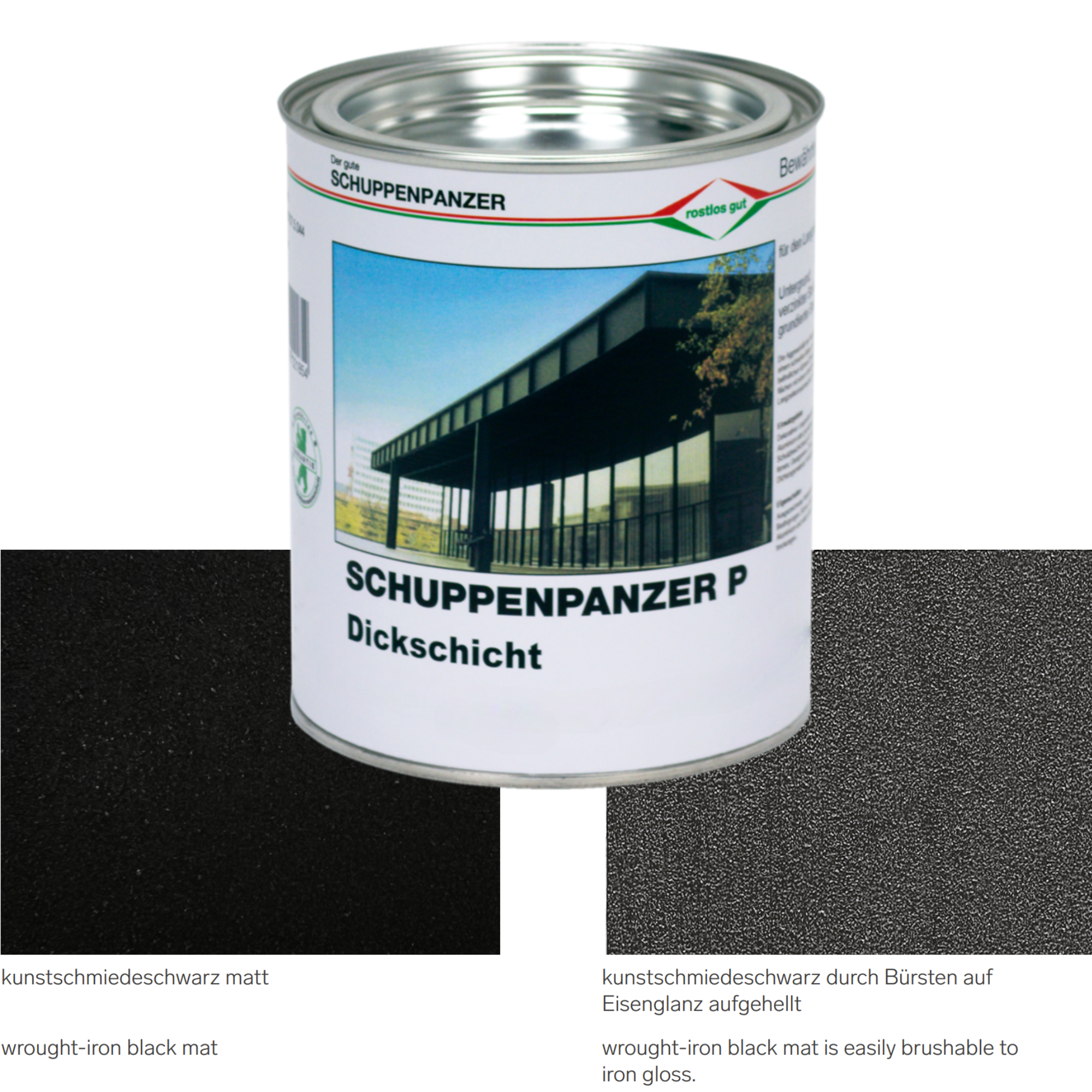 SCHUPPENPANZER-P Dickschicht kunstschmiedeschwarz bürstbar 2,5 l für Zäune und STAHL