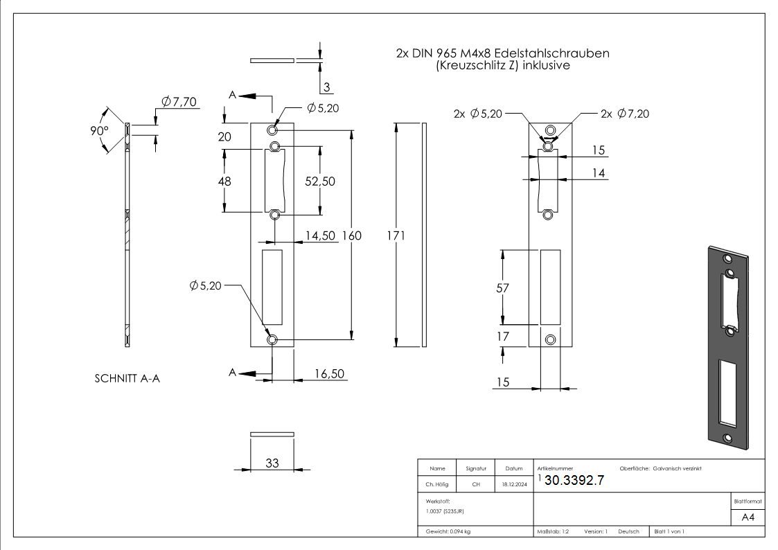 Schliessblech - Kastenbreite- 40 mm - Stahl -verzinkt- S235JR - AMF Artikel- 553133-30-3392.7