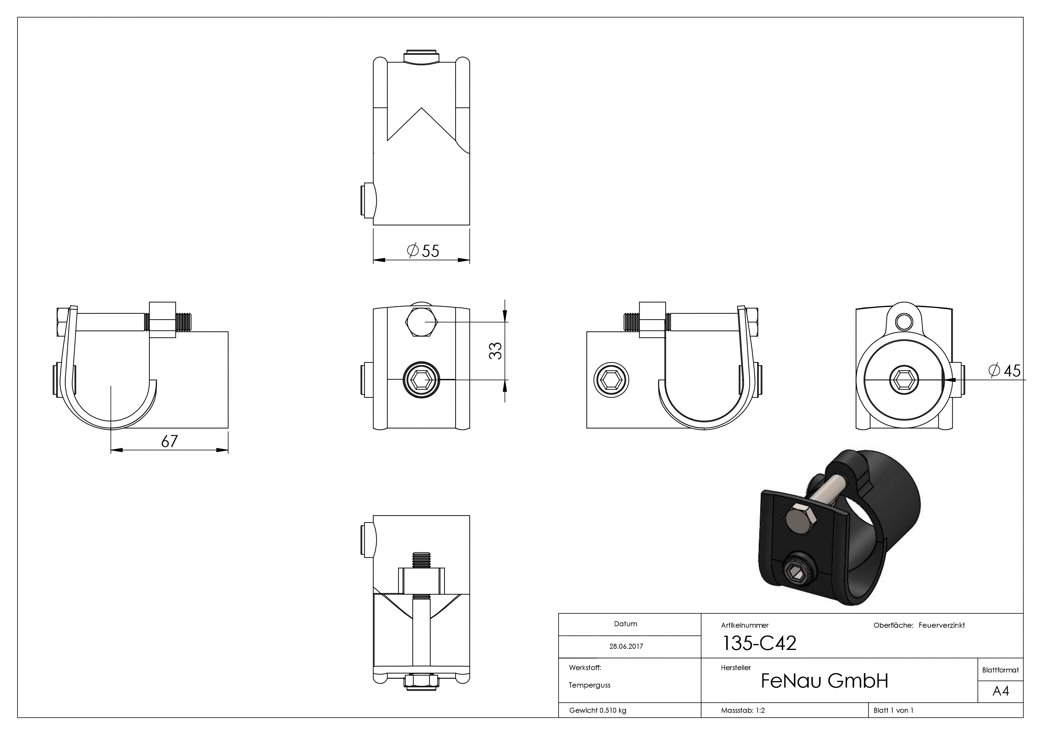 Rohrverbinder T-Stueck offen Ø 42-4 mm -1 1-4- - Temperguss verzinkt - 135C42-135C42