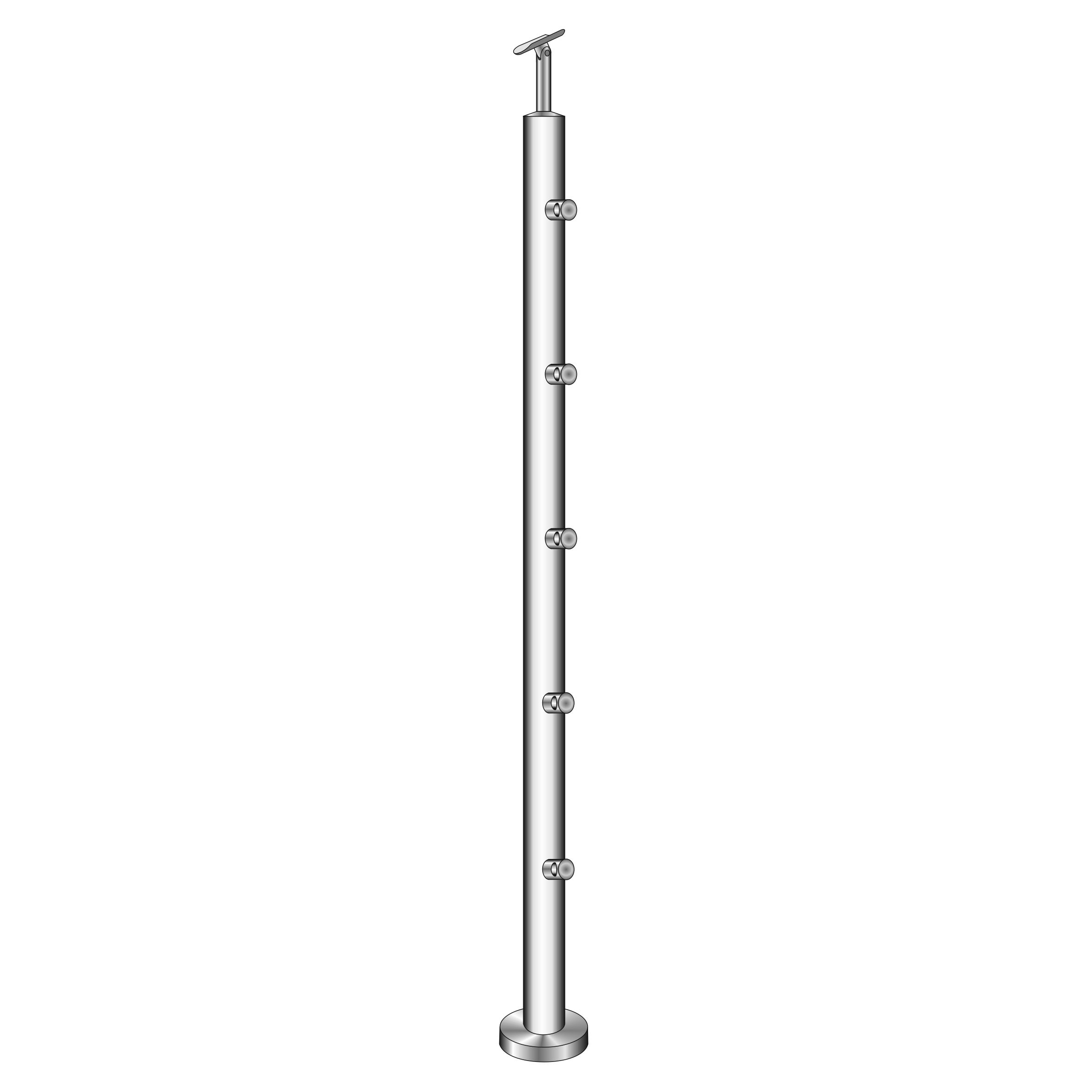 Gelaenderpfosten V2A 1000 mm- Ø 42-4 mm Topmontage- 5x Fuellstabhalter Ø 12 mm-14-0076RR-A.4
