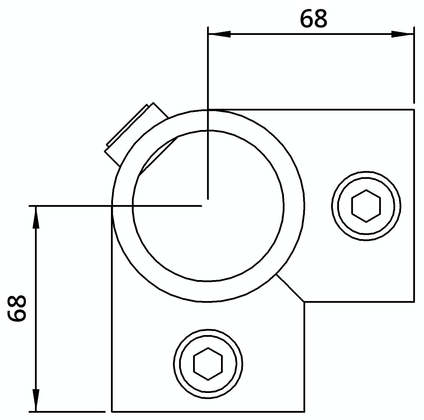 Rohrverbinder | Eckstück durchgehend | 116D48 | 48,3 mm | 1 1/2" | Feuerverzinkt u. Elektrogalvanisiert