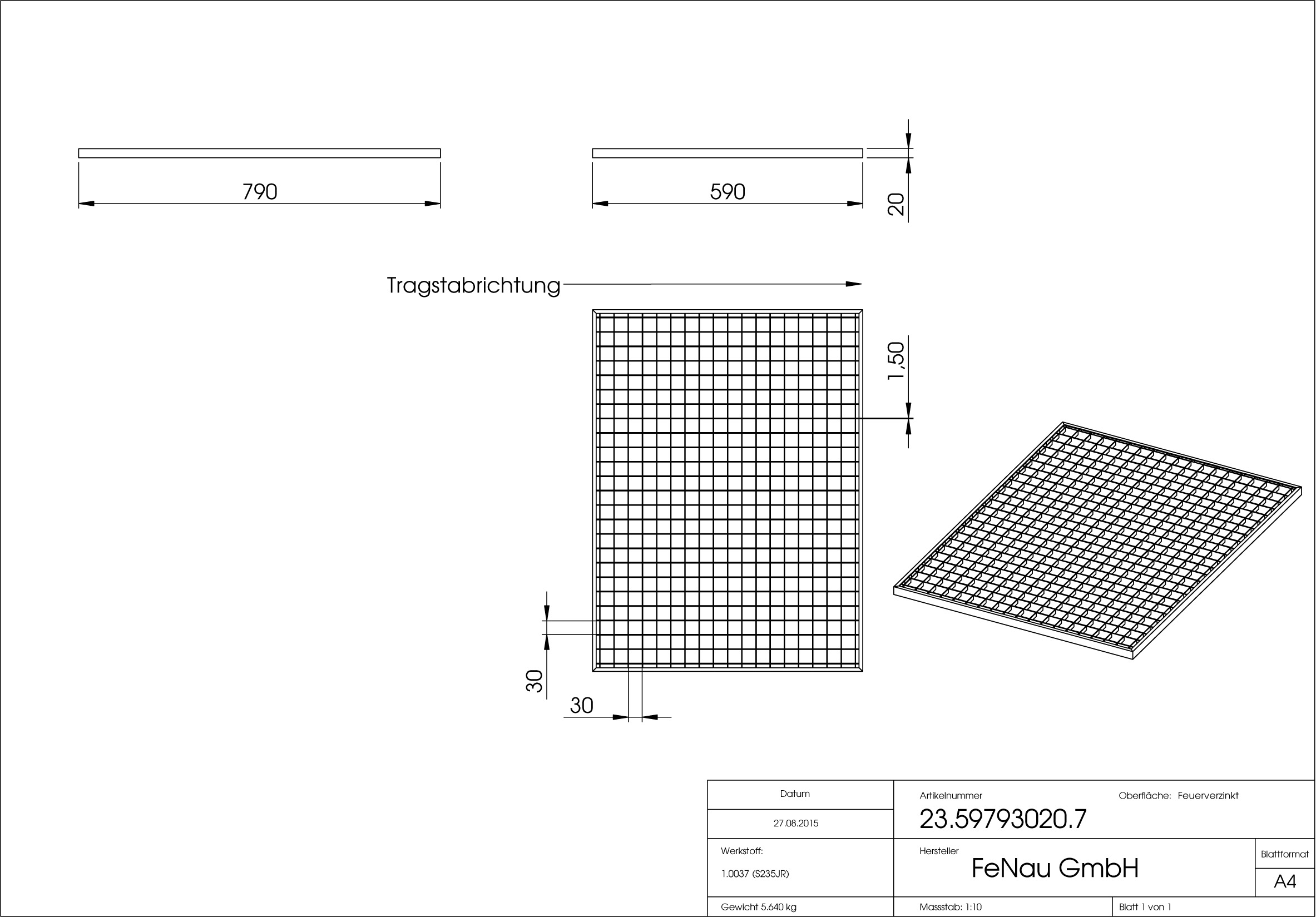 Lichtschachtrost Baunormrost | Maße:  590x790x20 mm 30/30 mm | aus S235JR (St37-2), im Vollbad feuerverzinkt