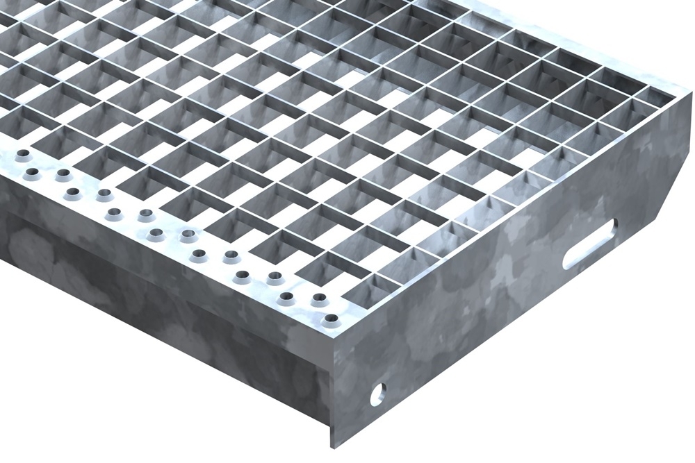 Gitterroststufe Treppenstufe | Maße: 1300x305 mm 30/30 mm | S235JR (St37-2), im Vollbad feuerverzinkt