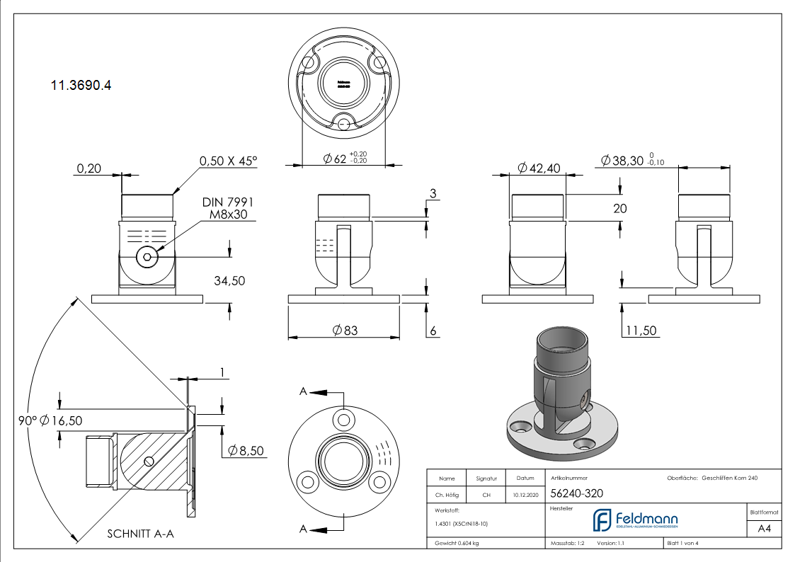 Wandhalter V2A fuer Rohr 42-4 x 2-0 mm flexibel-11-3690.4