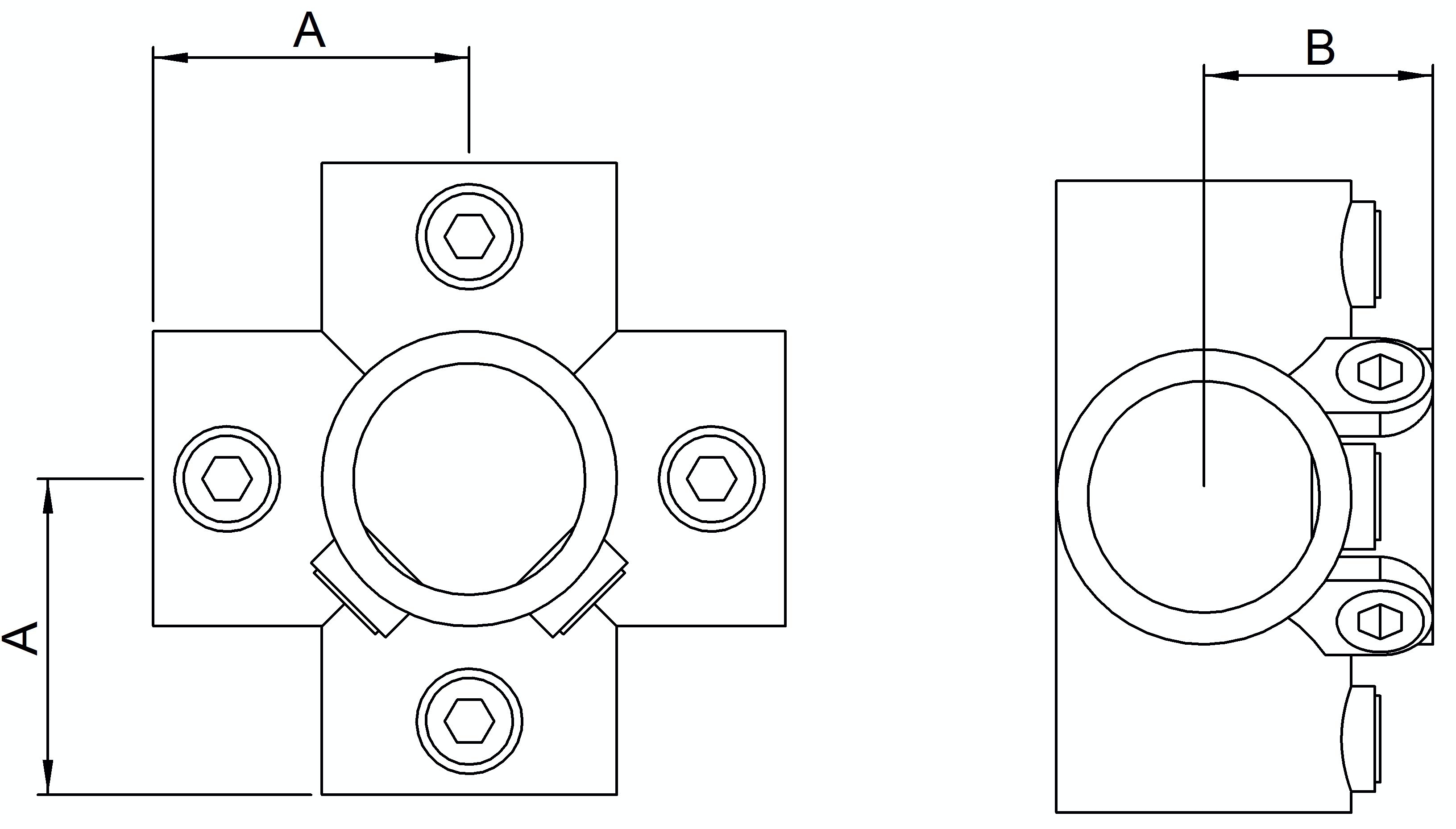 Rohrverbinder | Kreuzstück für Stützrohr | 158E60 | 60,3 mm | 2" | Temperguss u. Elektrogalvanisiert