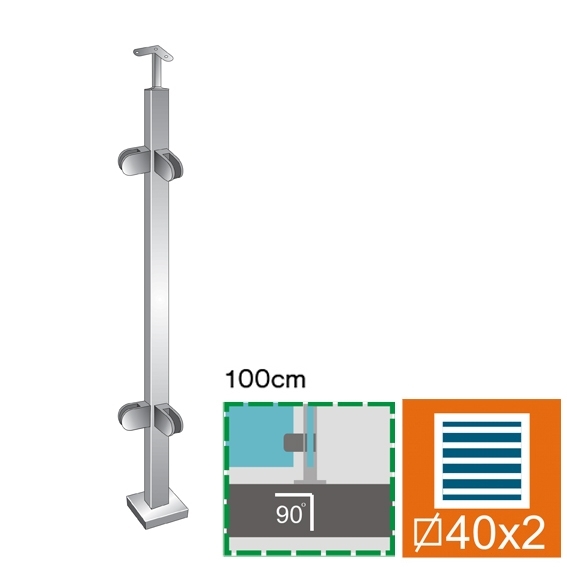 Gelaenderpfosten Edelstahl AISI 304 1000 mm flach Oberverankerung gerade Glasfuehrung-89-11AJPVR1004G90-A.4