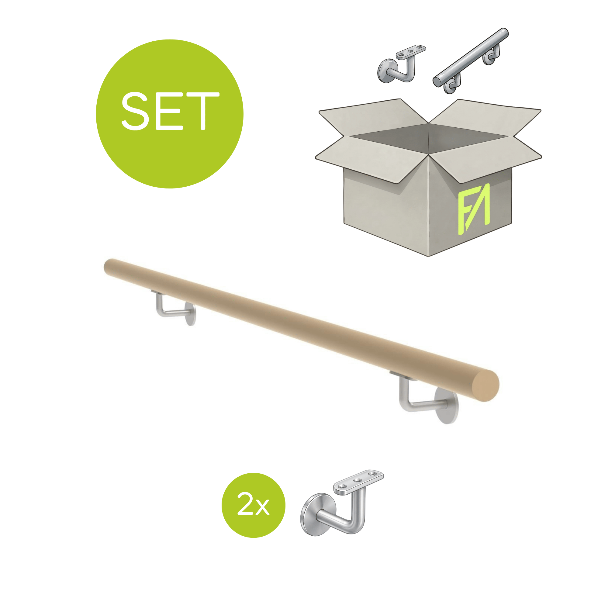 Wandhandlauf Set Eiche V2A 1600 mm roh unbehandelt-89-11WDM1600-A.4
