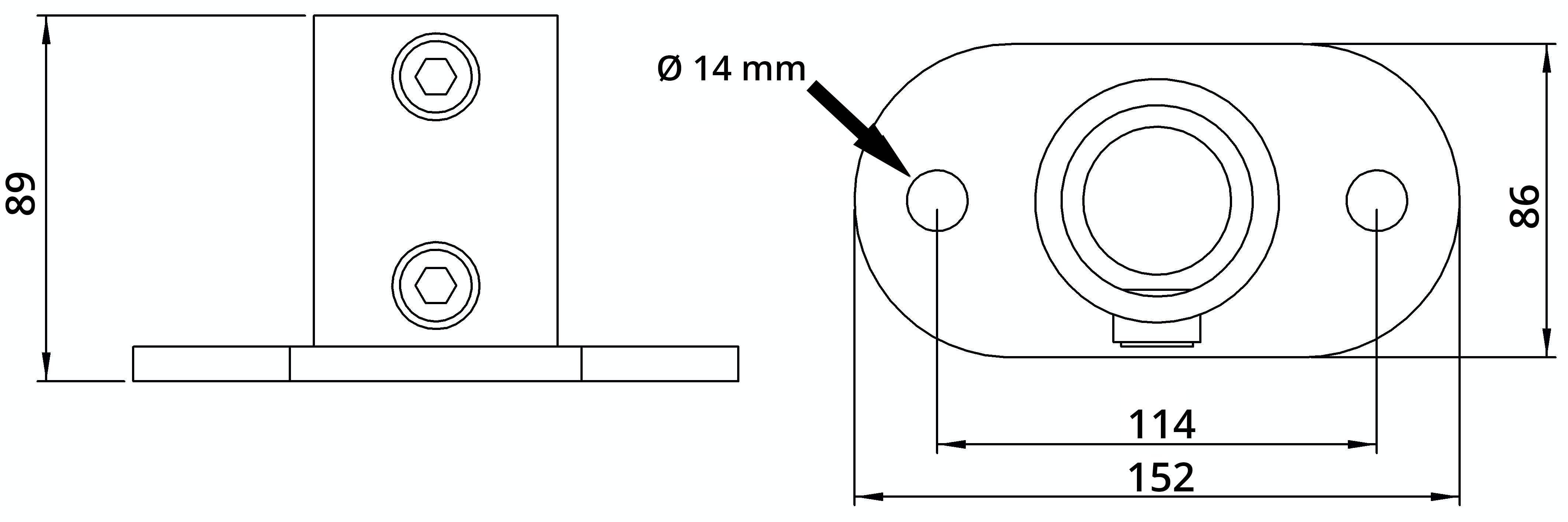 Rohrverbinder - Fussplatte oval - 132D48 - 48-3 mm - 1 1-2- - Feuerverzinkt u. Elektrogalvanisiert-132D48