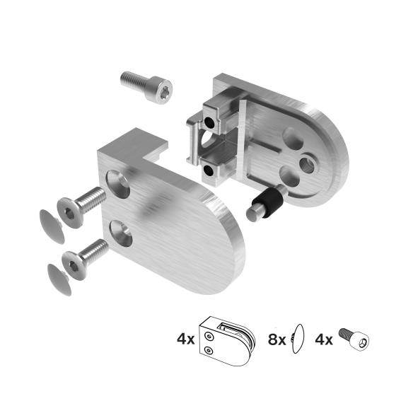 Glashalter V2A fuer 8-10-76 mm Glas geschliffen fuer Flachanschluss 4er Set-89-11A2200000SET4-A.4