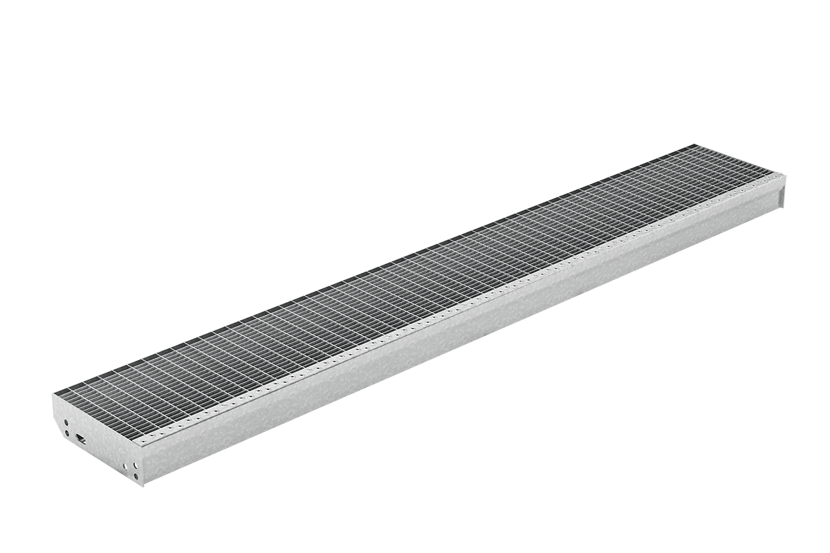 Gitterroststufe XXL | Maße: 3000x270 mm 30/10 mm | aus S235JR (St37-2), im Vollbad feuerverzinkt
