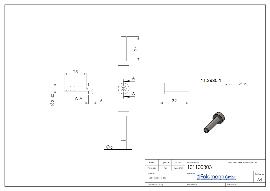 Linsenkopfterminal zum Selbstverpressen - fuer Seil Ø 3 mm - V2A-11-2980.1