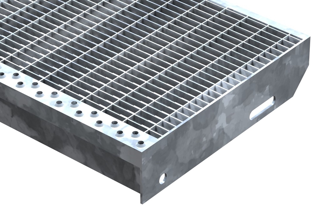 Gitterroststufe Treppenstufe | Maße: 1250x305 mm 30/10 mm | S235JR (St37-2), im Vollbad feuerverzinkt