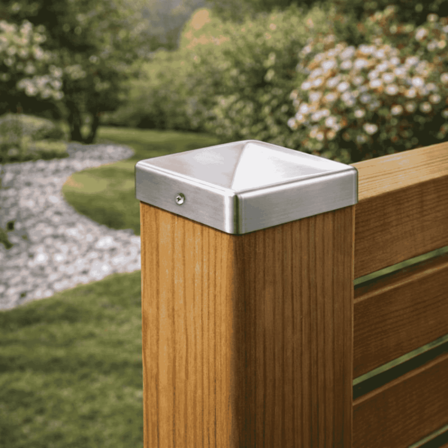 Pfostenkappe 120x120 mm Edelstahl V2A geschliffen – 10er Set inkl. Schrauben-60220-120-022