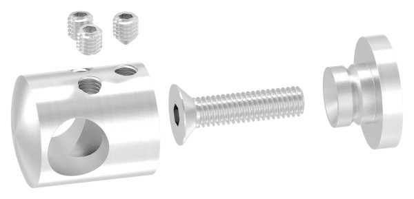 Querstabhalter V2A Edelstahl – Anschluss FLACH passend fuer Rundstaebe 12 mm zum Verbinden -Stoss- inkl- Schrauben-11-1042.4