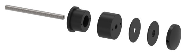 Glaspunkthalter 52mm- flach- verstellbar- V2A- pulverbeschichtet in RAL 9005 schwarz matt-88-1160195-240-V.9005