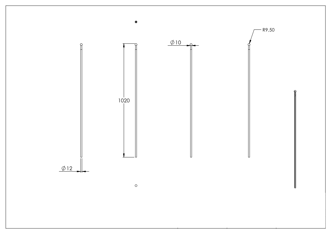 Zaunstab | Länge: 1020 mm | Material Ø 12 mm + Kugel Ø 19 mm | Stahl S235JR, roh