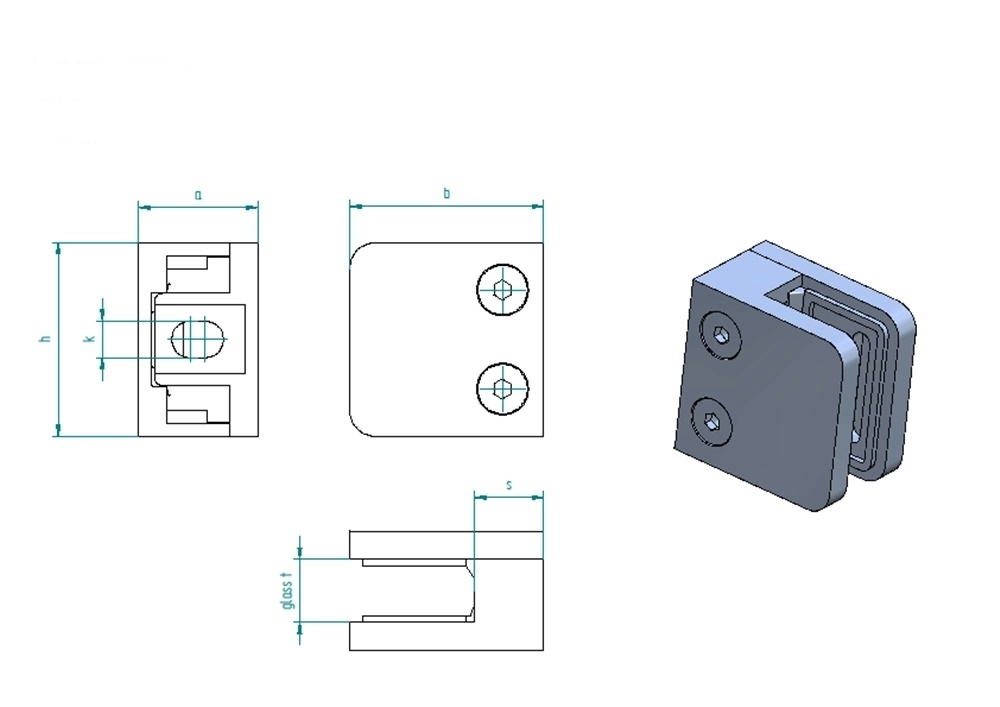 Glasklemme 45x45x27 mm Ø 48,3 mm, für 8,76 mm VSG Glas