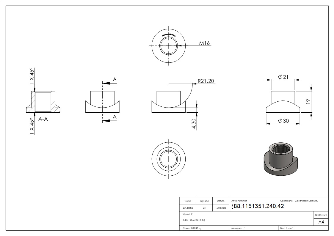 Einschweißmuffe für Torband M16 / 42,4mm