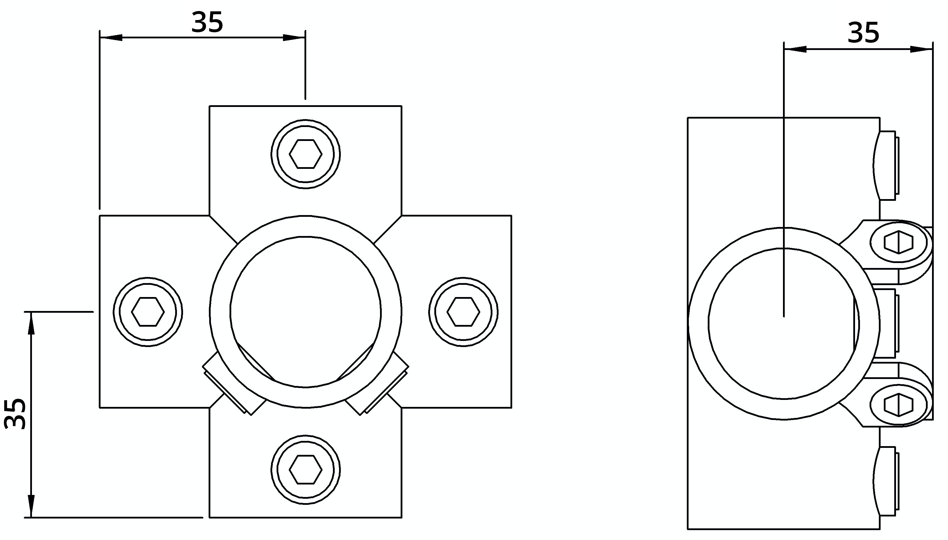 Rohrverbinder | Kreuzstück für Stützrohr | 158T21 | 21,3 mm | 1/2" | Temperguss u. Elektrogalvanisiert