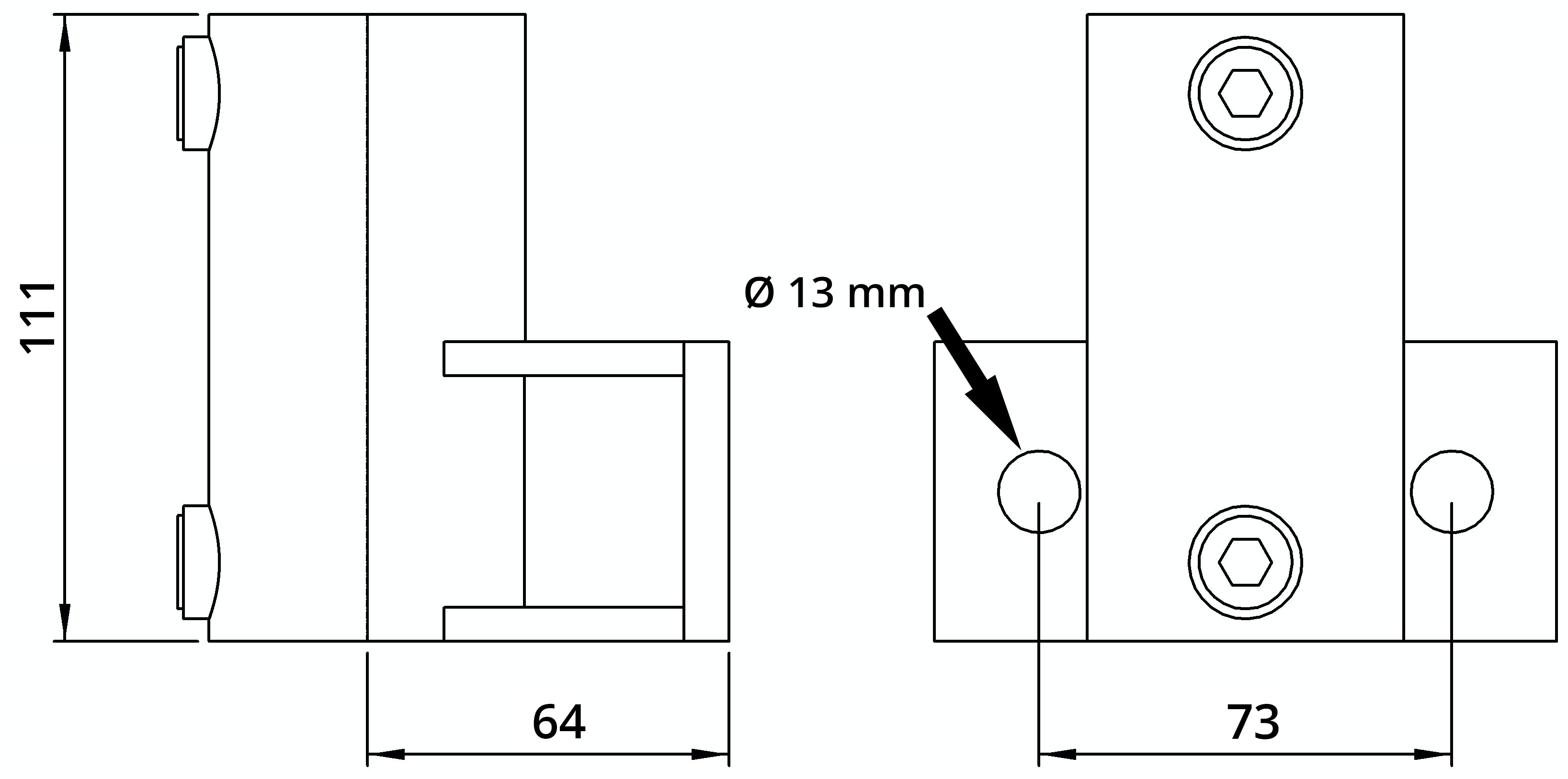 Rohrverbinder | Wandhalter Platte horizontal | 145C42 | 42,4 mm | 1 1/4" | Feuerverzinkt u. Elektrogalvanisiert