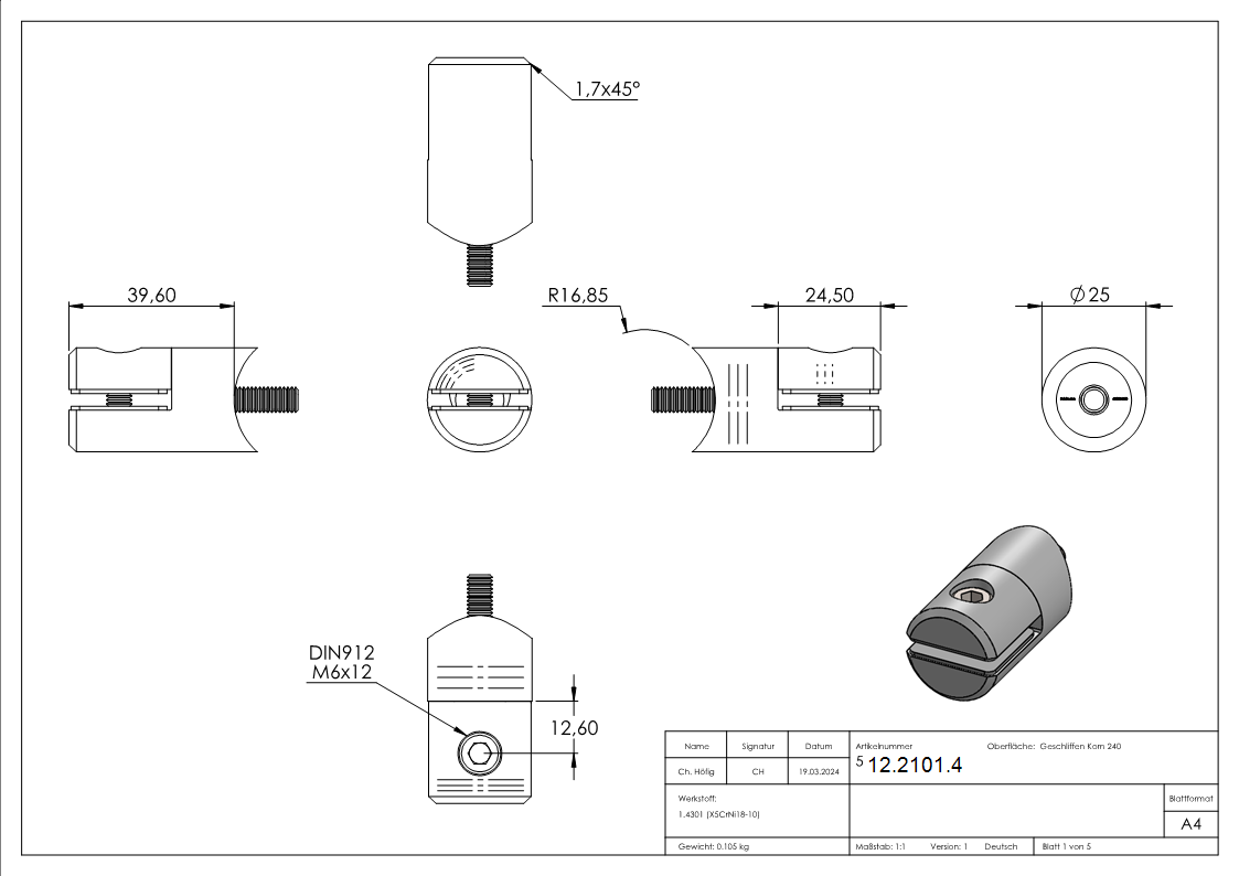 Blechhalter Ø 25 mm V2A fuer Anschluss Ø 33-7 mm-12-2101.4