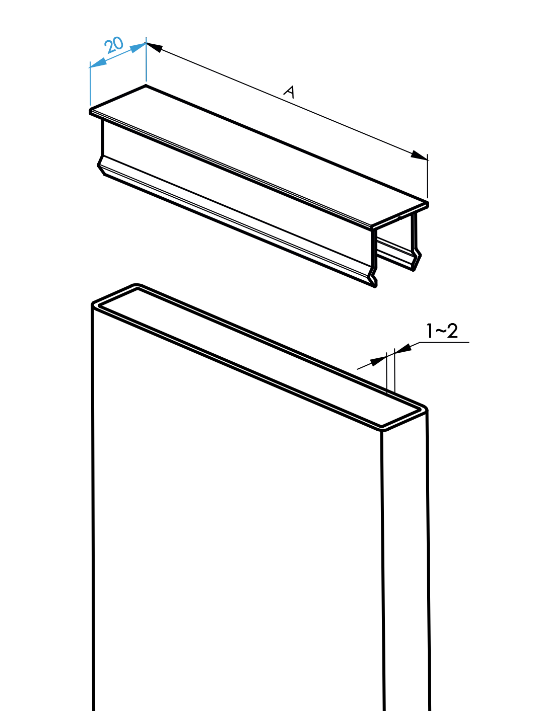 Abdeckprofil Aluminium 20x100 mm Braun RAL 8017 strukturiert-89-11FGSC20X100R8017-A.4