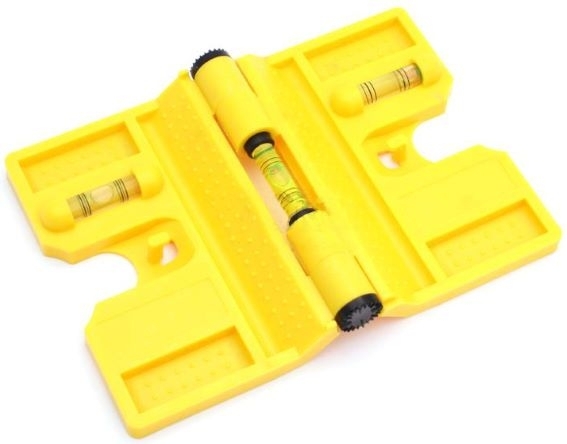 Pfostenwasserwaage Kunststoff gelb klappbar fuer Rund- und Vierkantpfosten-89-11YAF0591V-A.4