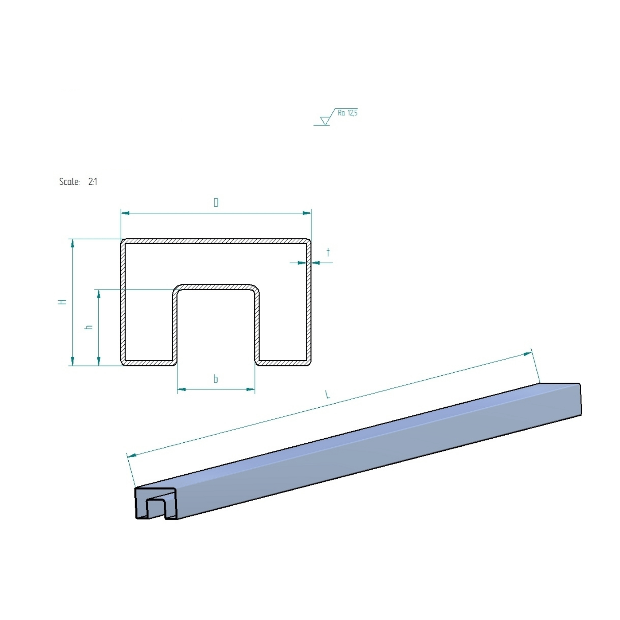 Nutrohr Vierkant Edelstahl V2A 60x40x1-5 mm fuer Glas - LED L=2500 mm-89-11A6925640-A.4