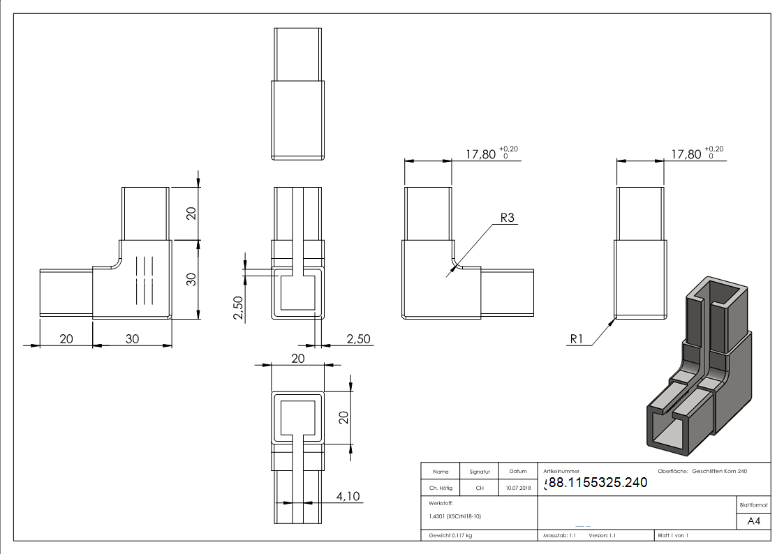 Eckverbinder fuer Klemmprofil 20 x 20 x 1-25 mm-88-1155325.240