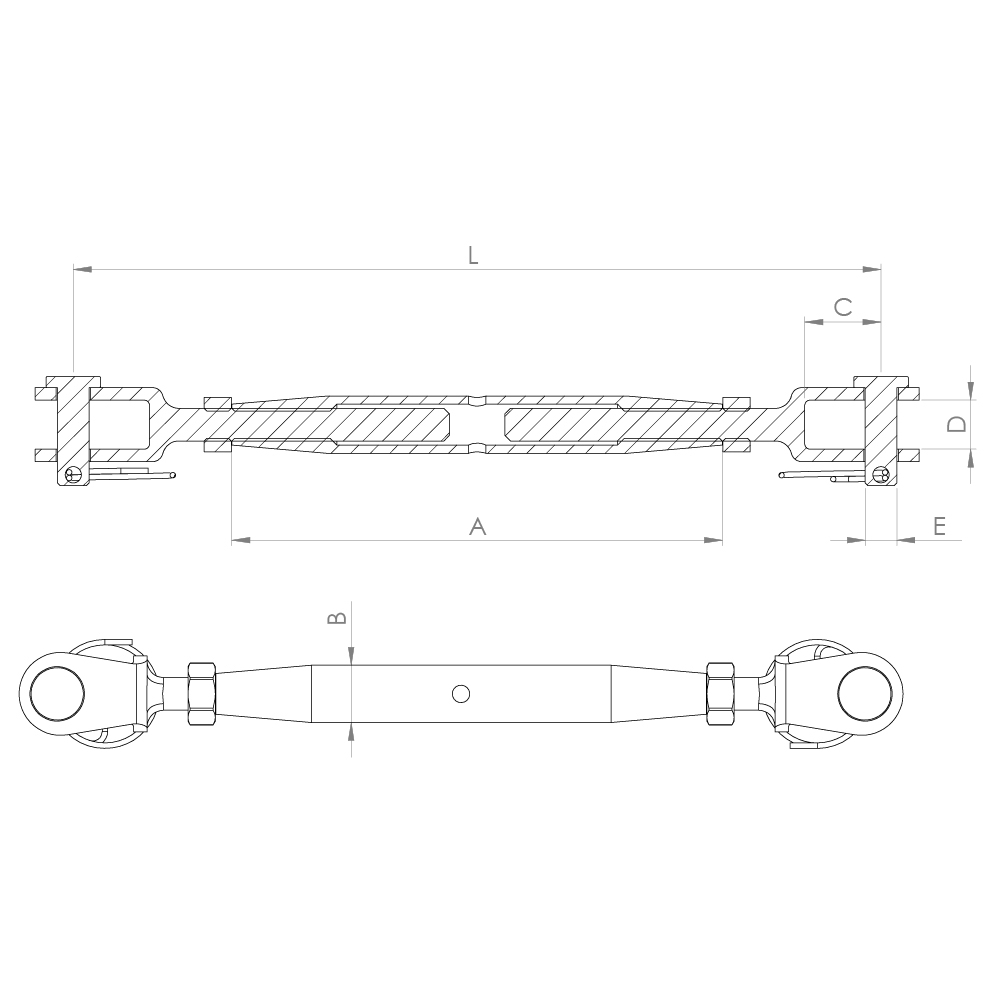 Wantenspanner - Gabel-Gabel - Gewinde M4 bis M8 - V4A-11.2889