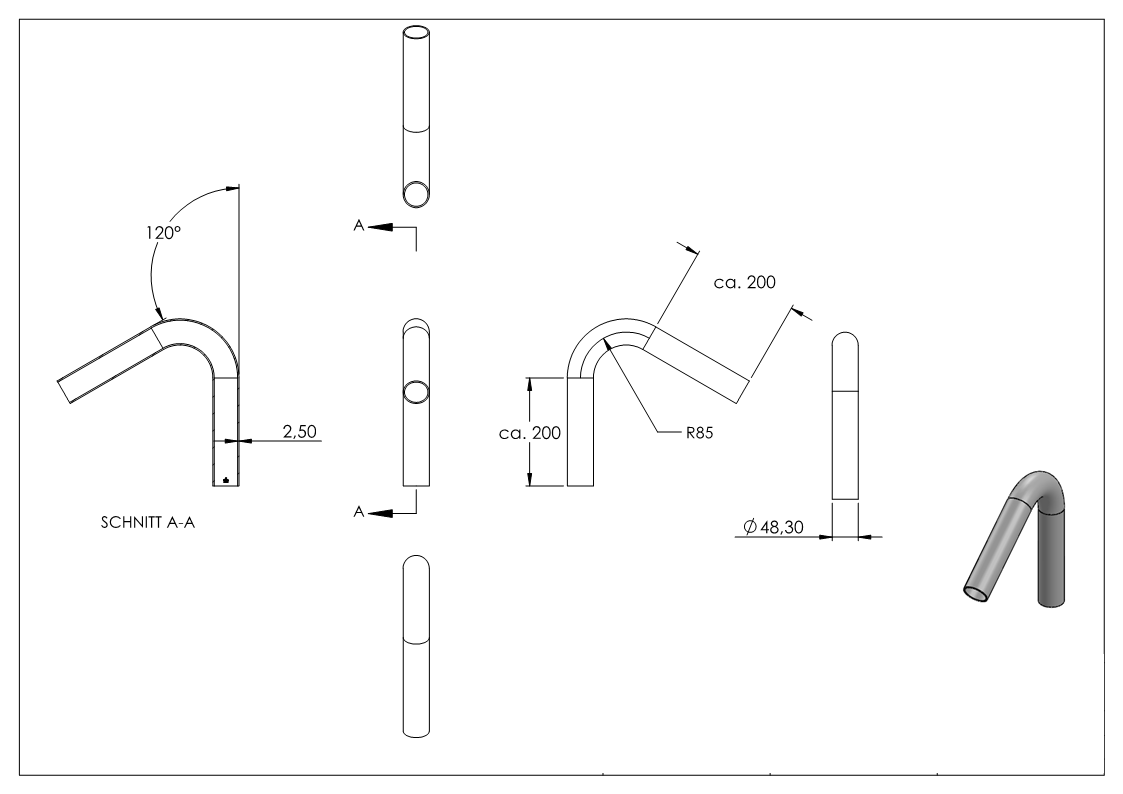 Stahl Rohrbogen | 120° | 48,3x2,5 mm | Stahl S235JR, roh